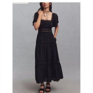 ANTHROPOLOGIE The Violetta Square-Neck Eyelet Midi Dress By Maeve